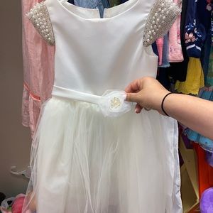 Formal toddler ivory sequins pearl dress